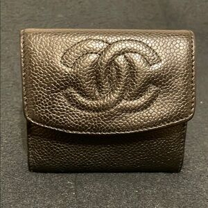 CHANEL Textured Black Leather Wallet